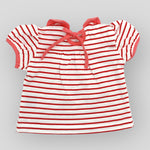 Organic Bamboo Knit Red Stripe Top with Peter Pan Collars. Detail view of back side.