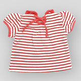 Organic Bamboo Knit Red Stripe Top with Peter Pan Collars. Detail view of back side.