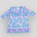Cotton Ruffle Dress in Blue/Lilac Floral for Babies and Kids Front View