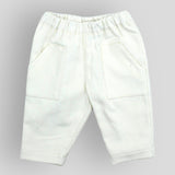Cotton Corduroy Pants - Soft White with Front Pockets Front View