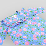 Cotton Ruffle Dress in Blue/Lilac Floral for Babies and Kids Detail View