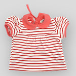 Organic Bamboo Knit Red Stripe Top with Peter Pan Collars