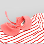 Organic Bamboo Knit Red Stripe Top with Peter Pan Collars. Detail view of collar.