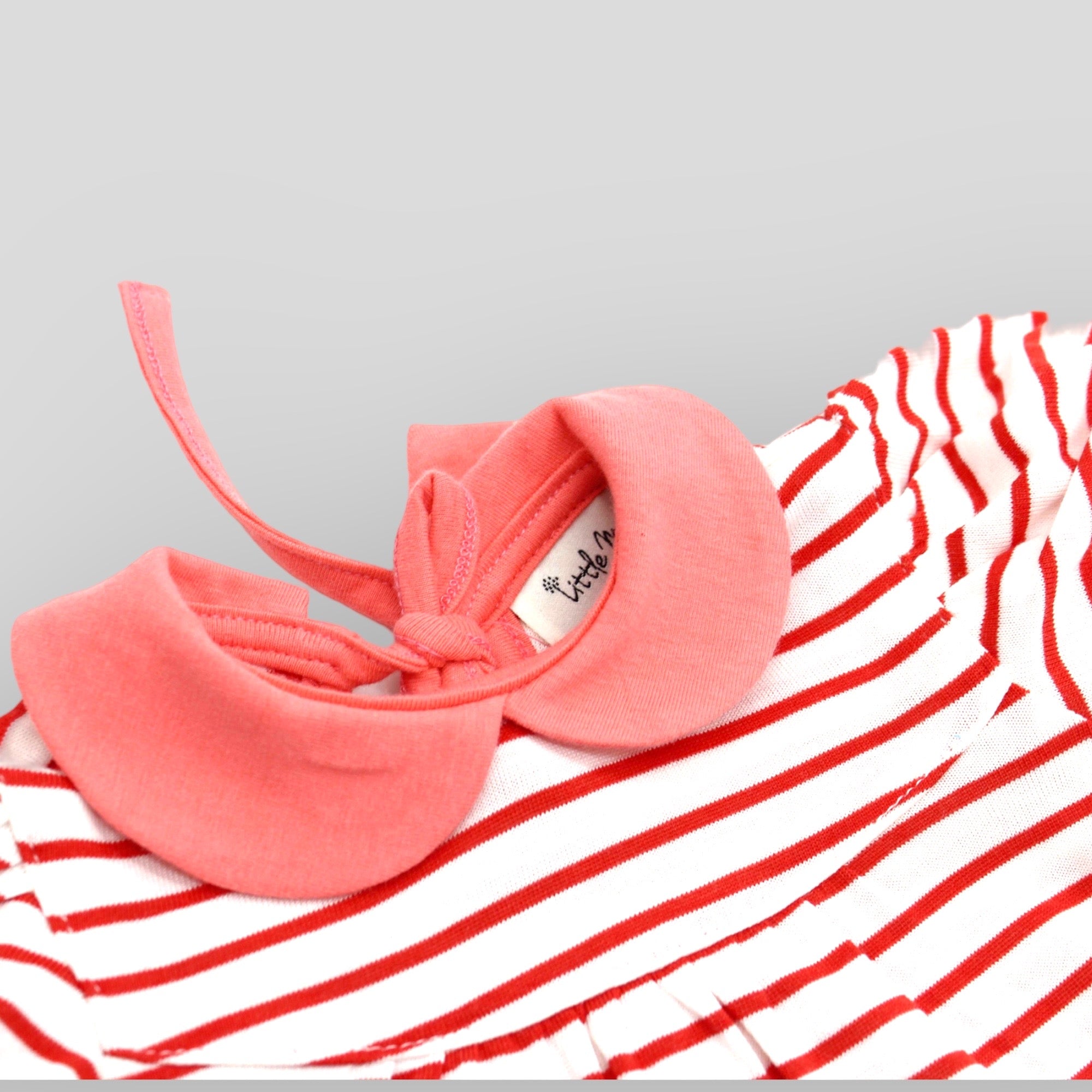 Organic Bamboo Knit Red Stripe Top with Peter Pan Collars. Detail view of collar.