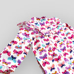 Cotton Pink Butterfly Printed Long Sleeve Dress for Babies and Kids Close Up