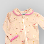 Soft Cotton Knit Baby Garden Floral Layette with Collar and Zipper. Detail view.