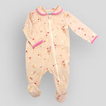 Soft Cotton Knit Baby Garden Floral Layette with Collar and Zipper. Front view.