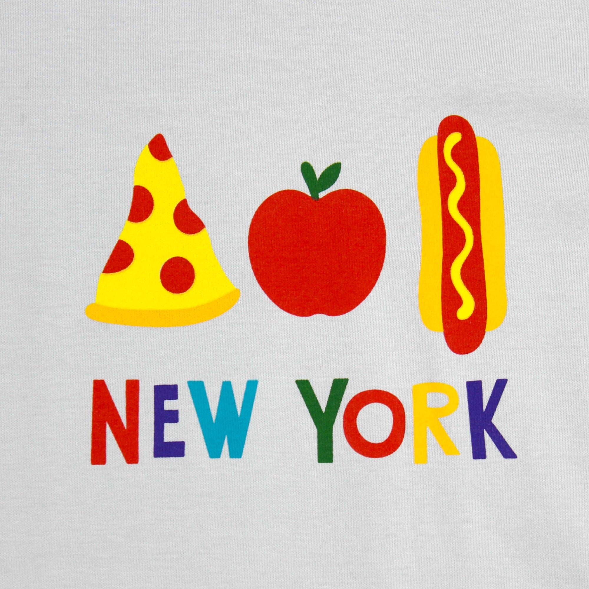 Organic Pima Cotton NY Foodie T-Shirt in Grey for Kids. Detail view of illustration.