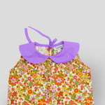 Groovy Floral Cotton Top and Shorts Set for Baby Girls and Kids. Top detail view.