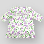 OEKO-TEX Certified Cotton Ruffle Dress - Ivory/Lilac Floral for Babies and Kids. Front view.