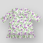 OEKO-TEX Certified Cotton Ruffle Dress - Ivory/Lilac Floral for Babies and Kids. Back view.