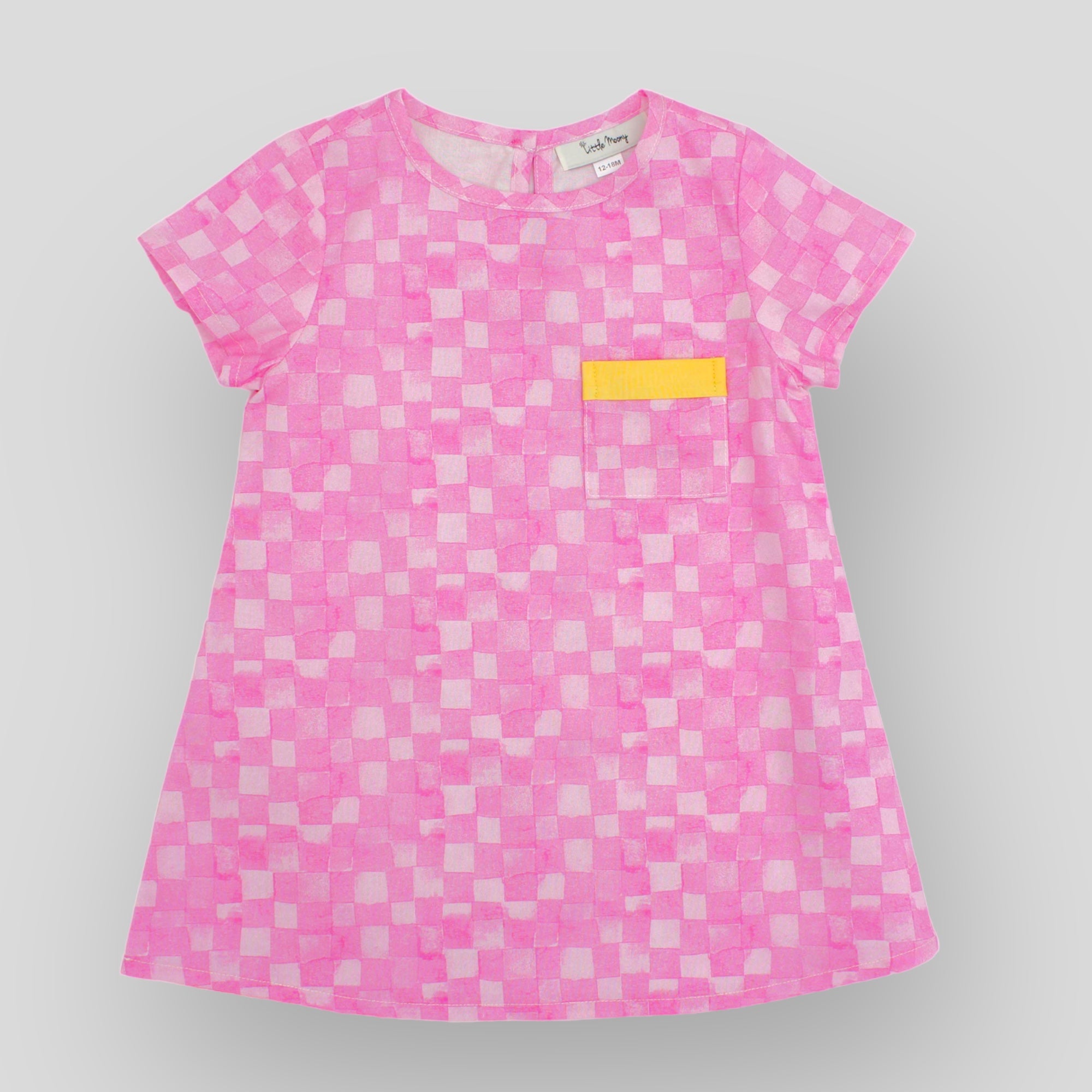 Trapeze Dress in Pink Checkerboard - Front View