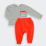Striped Long-Sleeve Tee with Pop of Red