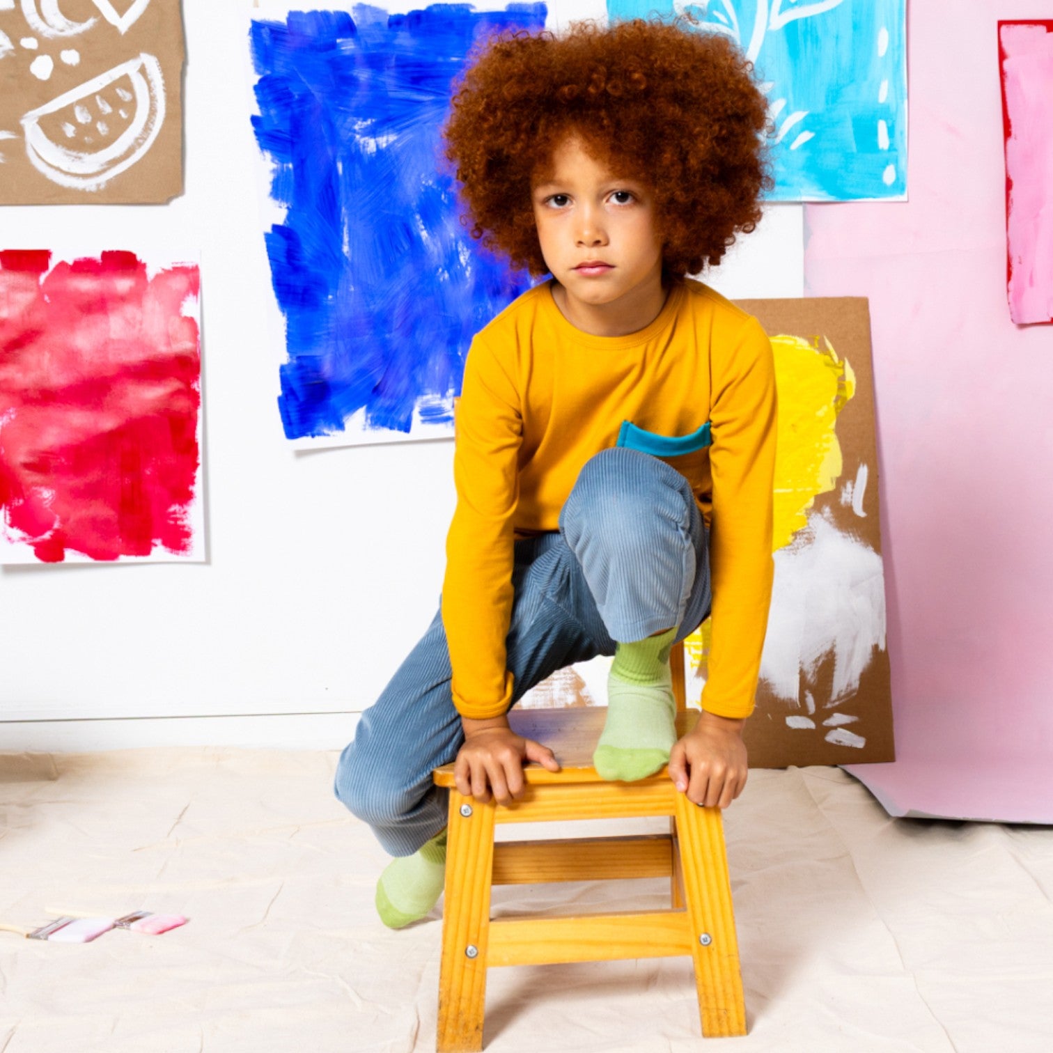 Boy in Mustard Yellow Pocket Long Sleeve Tee
