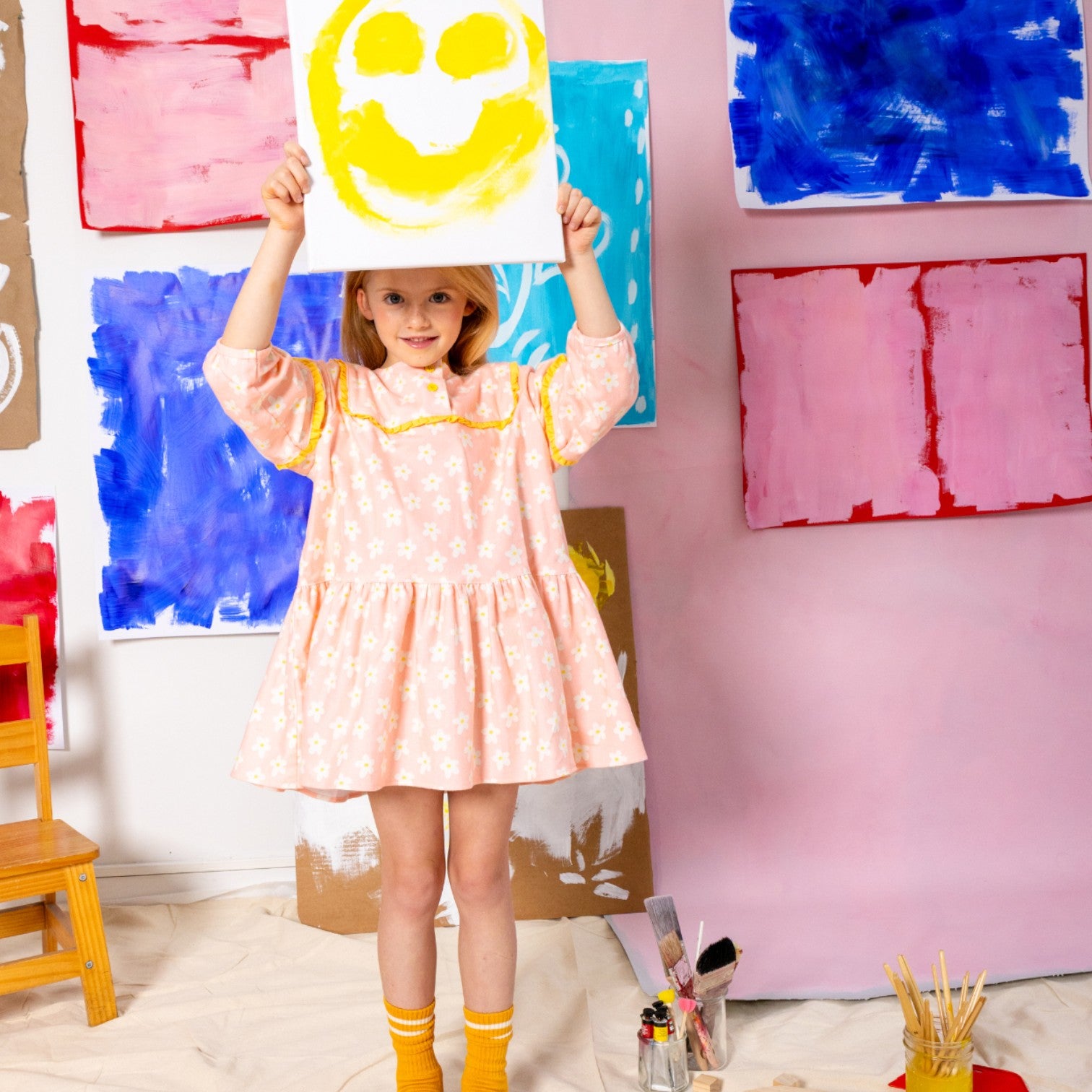 Girl in Sunshine Daisy Flannel Dress