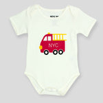 Organic Pima Cotton Fire Truck Bodysuit in White for Babies