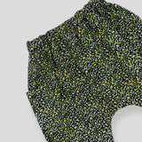 Green and Yellow Petite Fleur Cotton Harem Pants for Babies and Kids. Detail view.