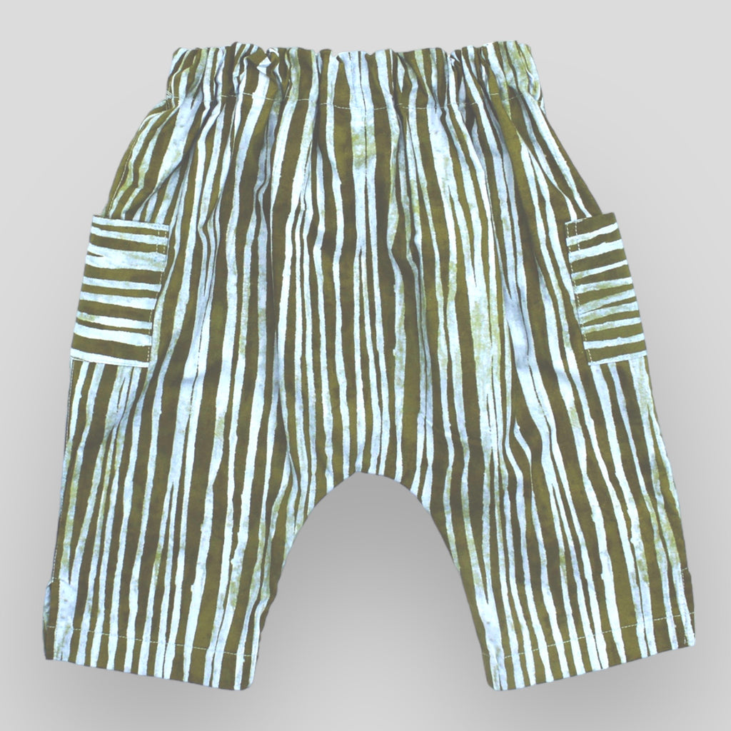 Cargo Style Cotton Harem Trousers in Brown and Grey Water Edge Line