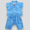 Cotton Blue Harem Trousers for Babies and Kids with Acid Wash Effect. Shown with matching Polo Shirt.