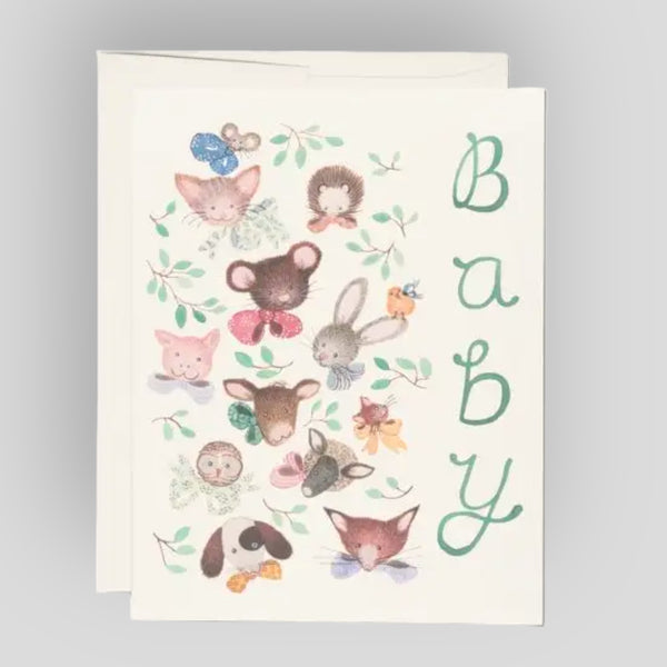 Greeting Card: Pink Noses Baby. Featuring cute baby animal illustrations