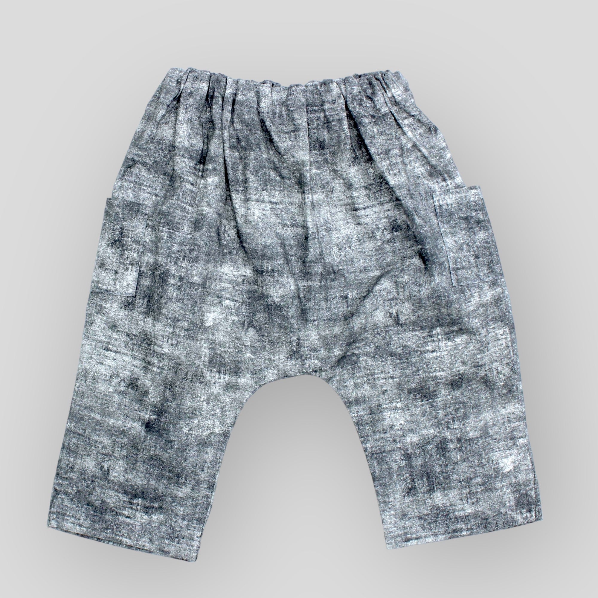 Baby and Kids Cotton Grey Harem Trousers for Babies and Kids with Acid Wash Effect.