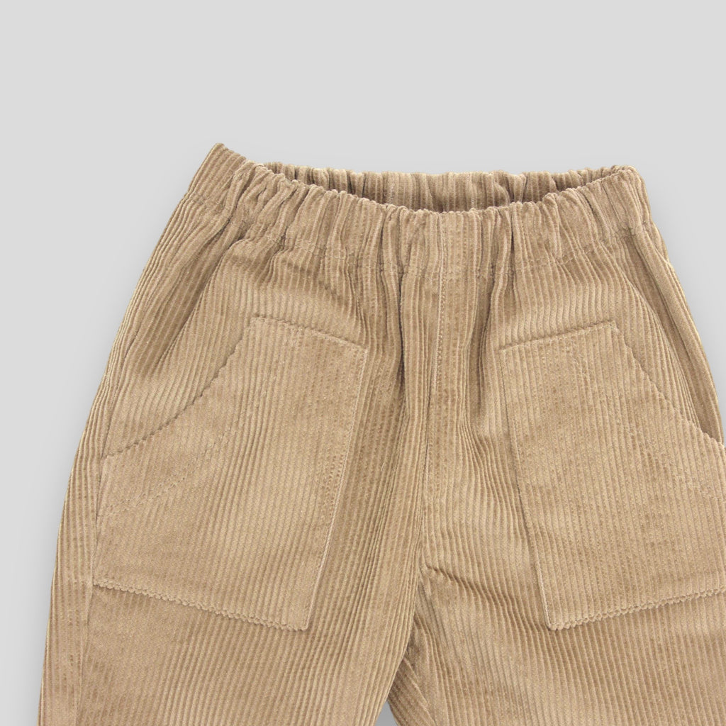 Cotton Corduroy Pants - Acorn Color with Front Pocket. Detail View