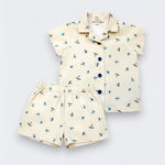 2-Piece Cotton Airplane Camp Set for babies and toddlers by Little Moony — short-sleeve button-up shirt and pull-on shorts in 100% cotton
