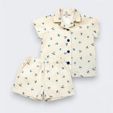 2-Piece Cotton Airplane Camp Set for babies and toddlers by Little Moony — short-sleeve button-up shirt and pull-on shorts in 100% cotton
