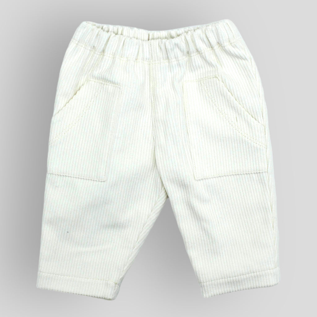 Cotton Corduroy Pants - Soft White with Front Pockets Front View