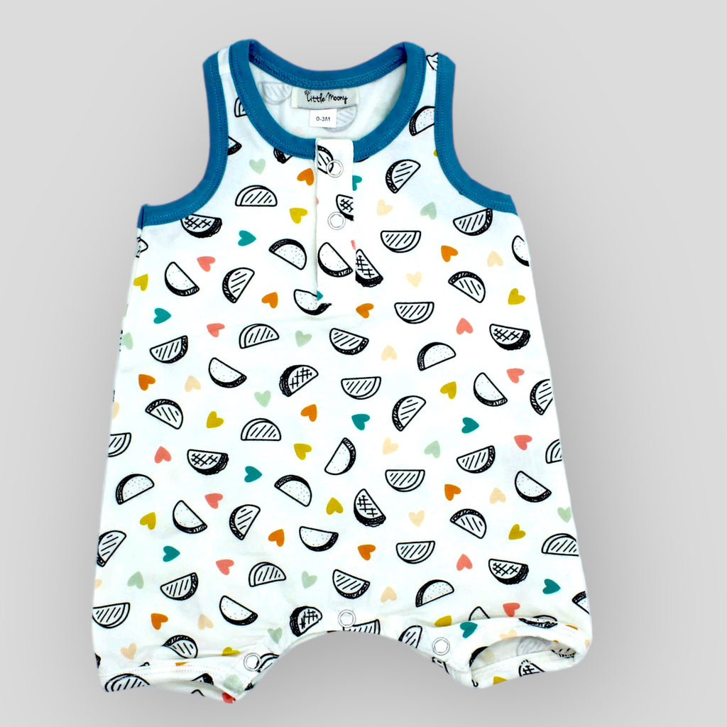 Taco Playsuit - Interlock Knit Baby Romper with Taco Prints