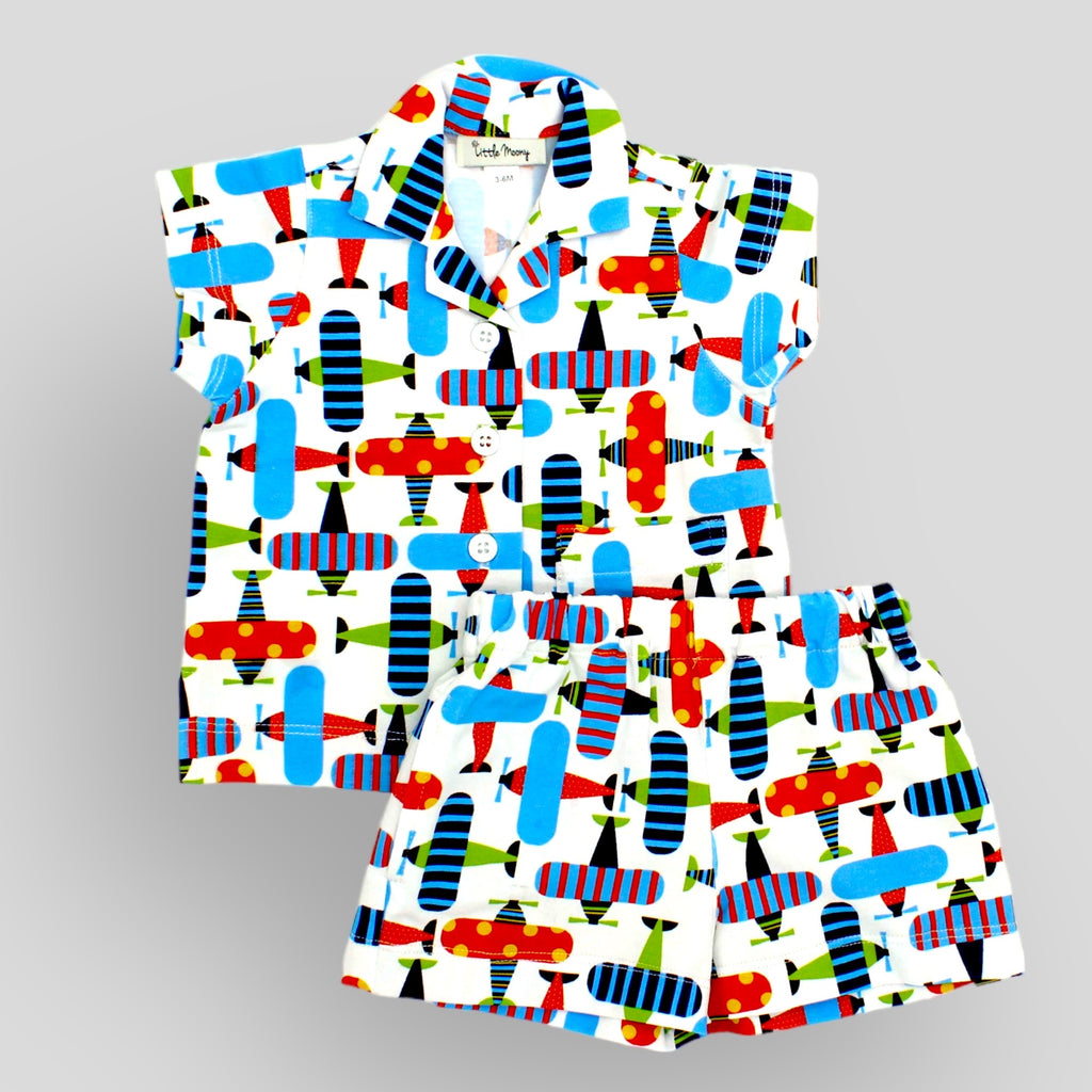 Babies' and Kids' Airplane Print Shirt and Shorts Set
