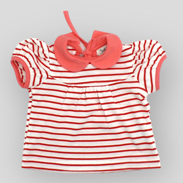 Organic Bamboo Knit Red Stripe Top with Peter Pan Collars