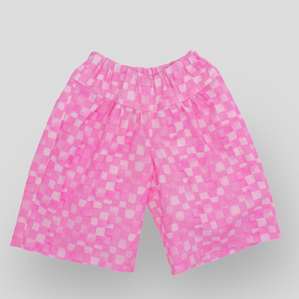 OEKO-TEX Certified Soft Cotton Pink Checkerboard Culotte Pants