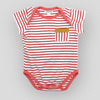 Organic Cotton Red and White Stripe Bodysuit. Front View