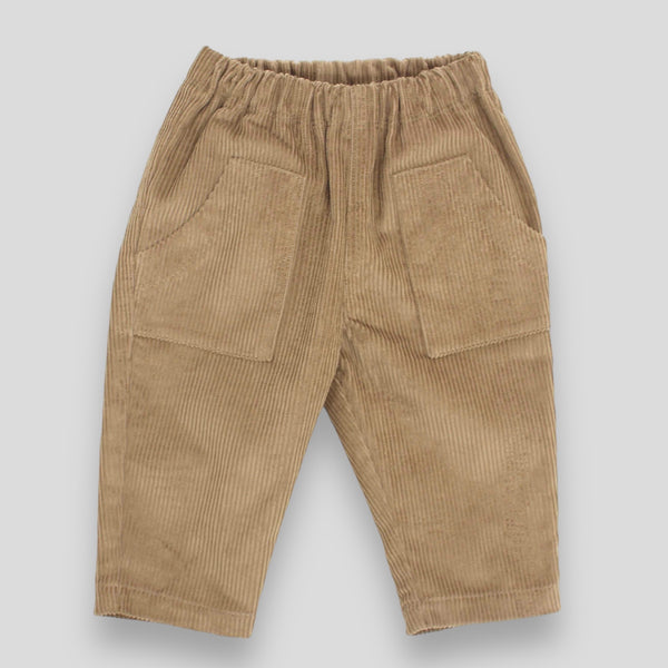 Cotton Corduroy Pants - Acorn Color with Front Pocket. Front View