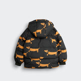 Dog AOP Hooded Puffer - Black
