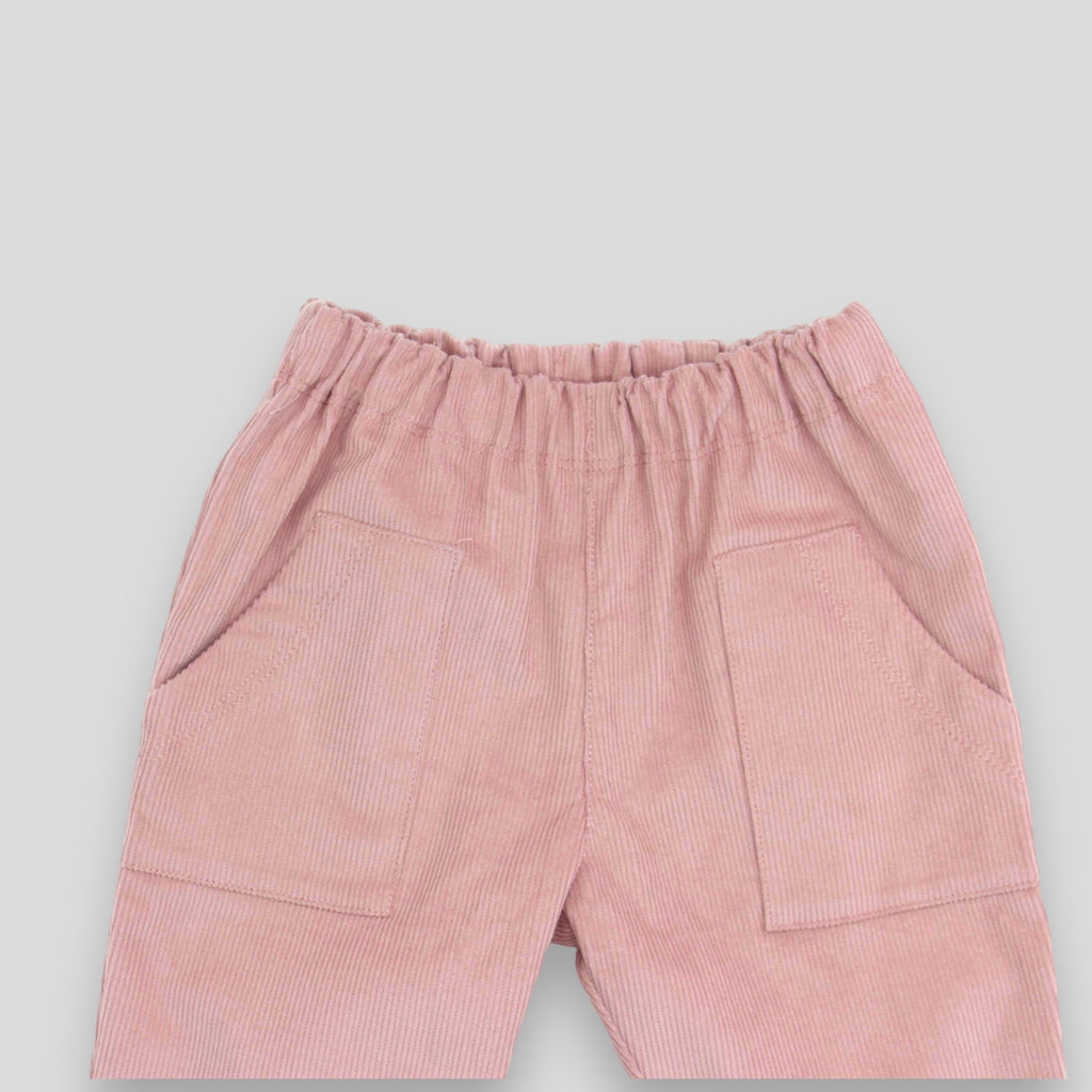 Kids' and Baby Cotton Corduroy Pants - Woodrose with Front Pocket. Detail view of front pockets.