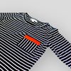 Organic Cotton Knit Black and White Stripe Long Sleeve Shirt for Babies and Kids. Detail view.