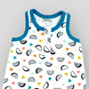 Taco Playsuit - Interlock Knit Baby Romper with Taco Print. Detail view.