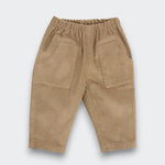 Little Moony Acorn Corduroy Pants made with soft cotton showing elastic waistband and side pockets for babies and kids