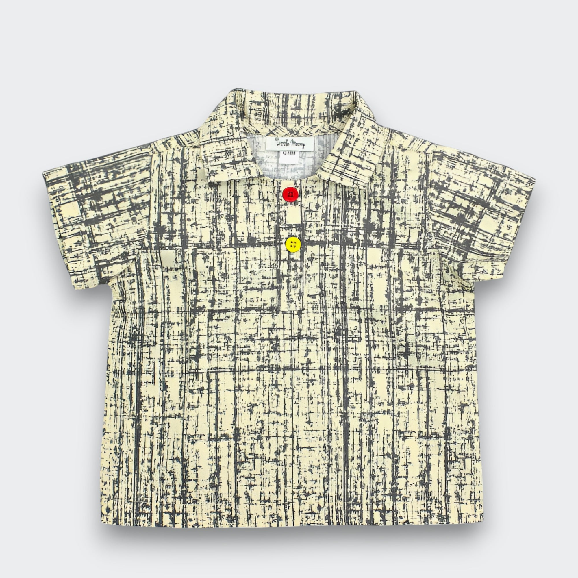 Little Moony Beige Polo Shirt made from Soft Cotton with Crosshatch Pattern featuring a Classic Collar and Short Sleeves for Babies and Kids