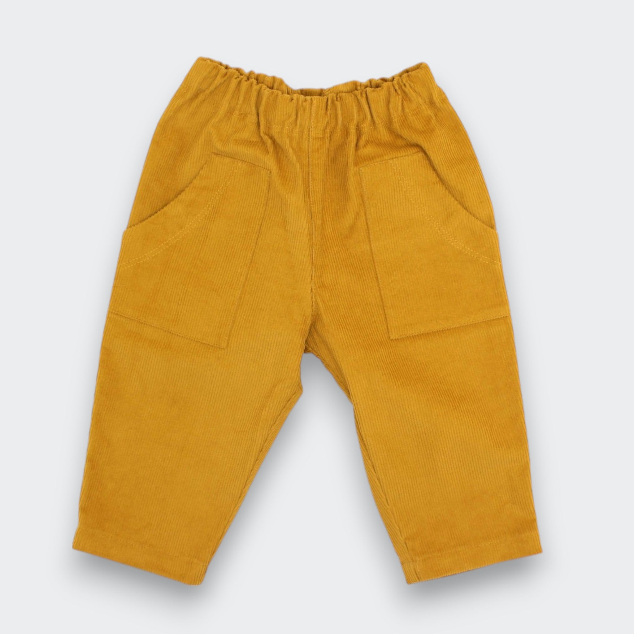 Little Moony Cider Yellow Premium Cotton Corduroy Pants featuring Elastic Waist for Babies and Kids