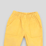 Kids' and Baby Cotton Corduroy Pants - Buttercup Yellow with Front Pocket. Detail view of front pockets.