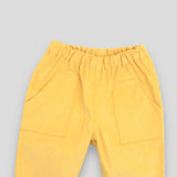 Kids' and Baby Cotton Corduroy Pants - Buttercup Yellow with Front Pocket. Detail view of front pockets.
