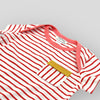 Organic Cotton Red and White Stripe Bodysuit Detail View of front pocket