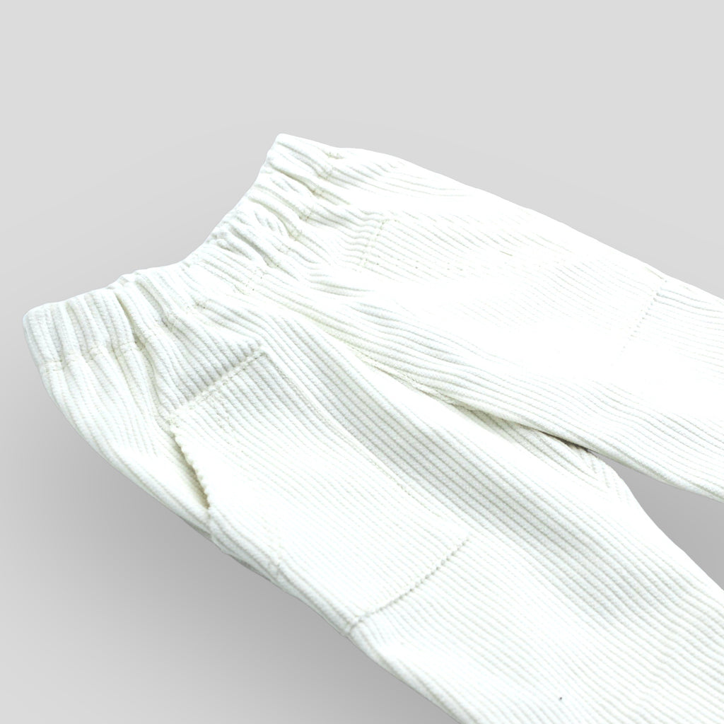 Cotton Corduroy Pants - Soft White with Front Pockets Detail View