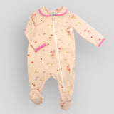 Soft Cotton Knit Baby Garden Floral Layette with Collar and Zipper. Front view.