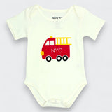 Organic Pima Cotton Fire Truck Bodysuit in White
