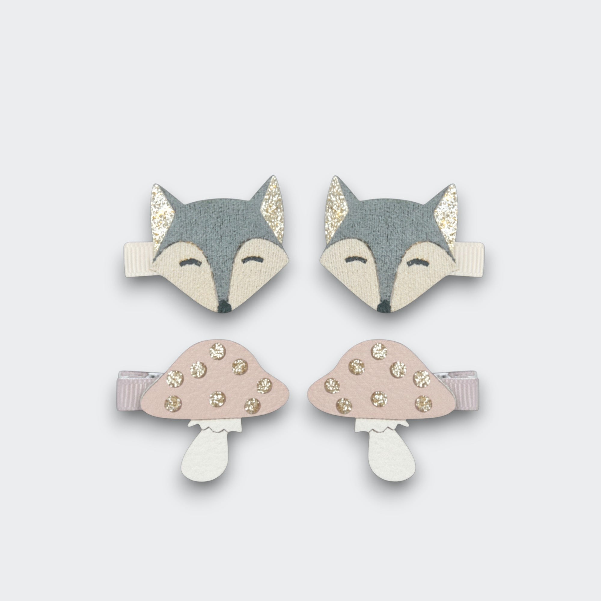 Little Moony Fox and Mushroom Hair Clip set for baby girls and kids