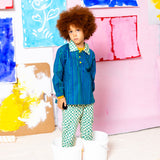 Boy in Little Moony Green Checker Patch Pocket Cotton Pants